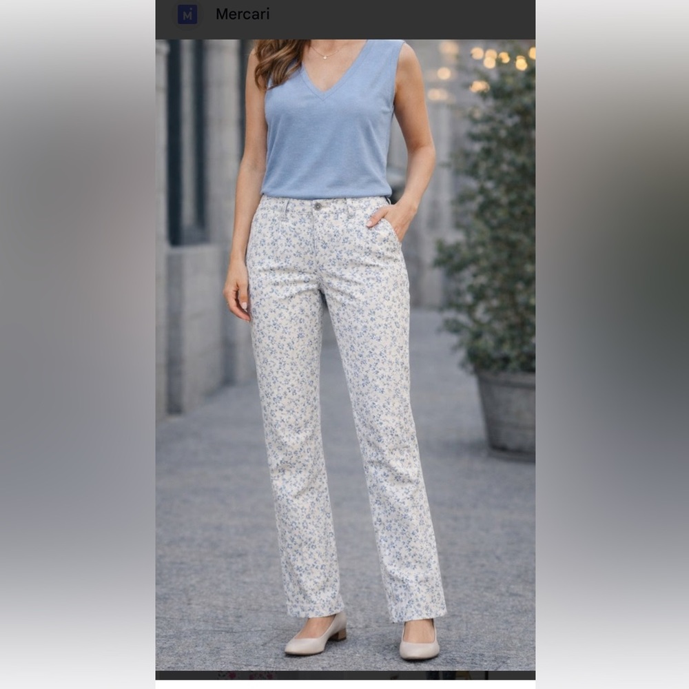 Mario Serrani Italy Floral Print Pull-On Slim Pants Size L -Blue & White‎